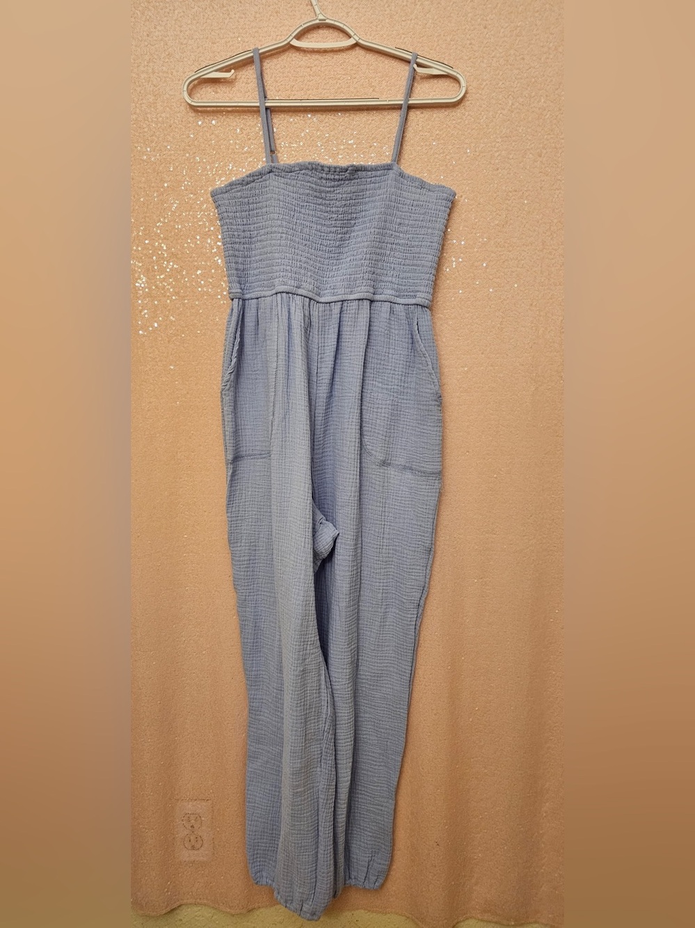 EARTHBOUND Light Blue Smocked Strap Jumpsuit